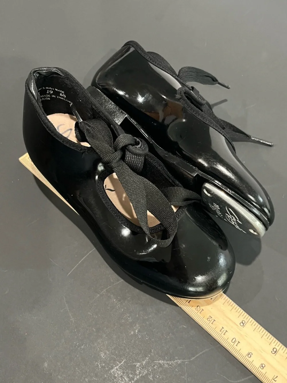 Capezio Black Patent Leather Mary Jane Ribbon Tie Little Girls Tap Dance Shoes